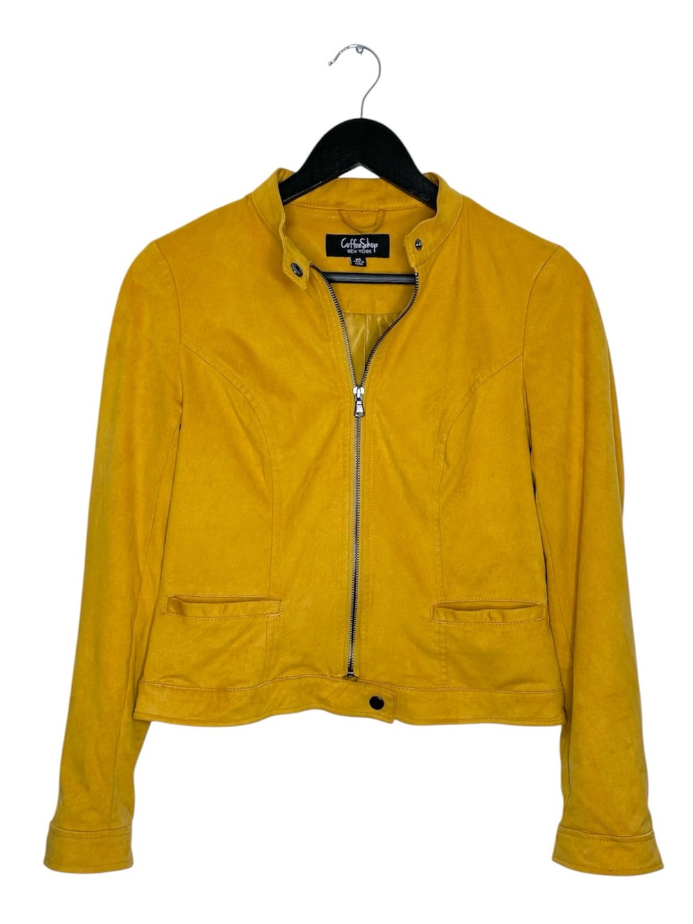 CoffeeShop New York Mustard Yellow Faux Suede Moto Zip Jacket XS Mob Wife Luxury
